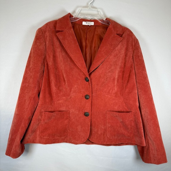 Dressbarn Women XL Corduroy Blazer Jacket Orange Single Button Pockets - Picture 2 of 15